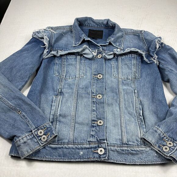 PAIGE Womens Denim Jean Jacket Blue Street Layer Distressed Button Front SMALL - Picture 2 of 11